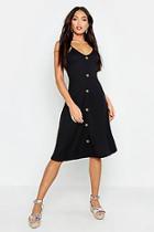Boohoo Ribbed Button Down Midi Swing Dress