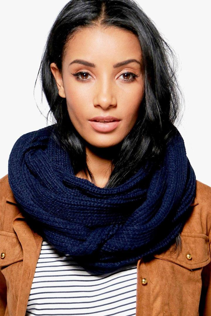 Boohoo Lara Fishermans Knit Oversize Snood Navy