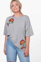 Boohoo Plus Suzie Floral Cut Out T-shirt Grey
