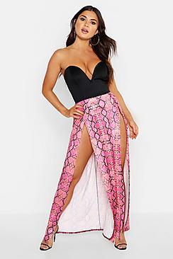 Boohoo Double Split Snake Print Maxi Skirt