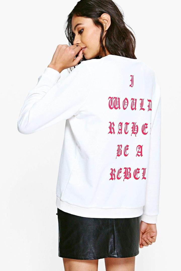 Boohoo Alysha I Would Rather Be A Rebel Sweater White