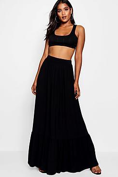 Boohoo Tiered Floor Sweeping Maxi Skirt