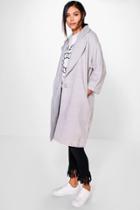 Boohoo Julia Rib Wool Oversized Coat Grey