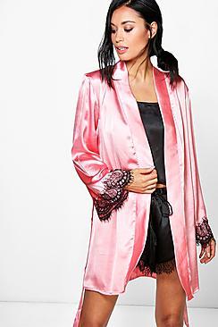 Boohoo Imogen Lace Sleeve Kimono Robe