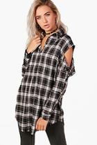 Boohoo Mila Check Studded Cold Shoulder Longline Shirt