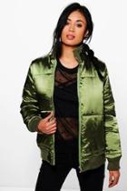 Boohoo Lacey Satin Padded Jacket Khaki