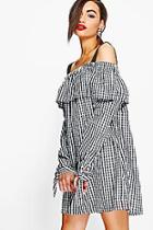 Boohoo Julia Gingham Off Shoulder Tie Smock Dress