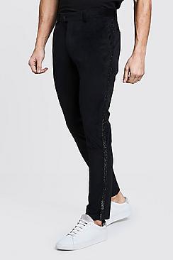Boohoo Premium Skinny Velour Pants With Side Tape