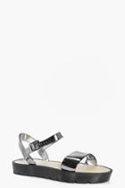 Boohoo Lilly Cleated Two Part Metallic Sandal Pewter