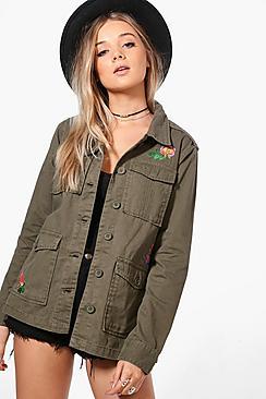 Boohoo Esme Floral Embroidered Utility Jacket