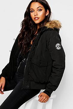 Boohoo Short Hooded Padded Jacket With Faux Fur Trim