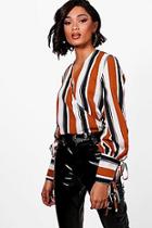 Boohoo Tall Olivia Wide Stripe Tie Cuff Detail Wrap Top