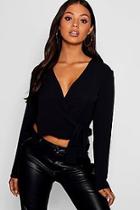 Boohoo Petite Penny Wrap Front Blouse
