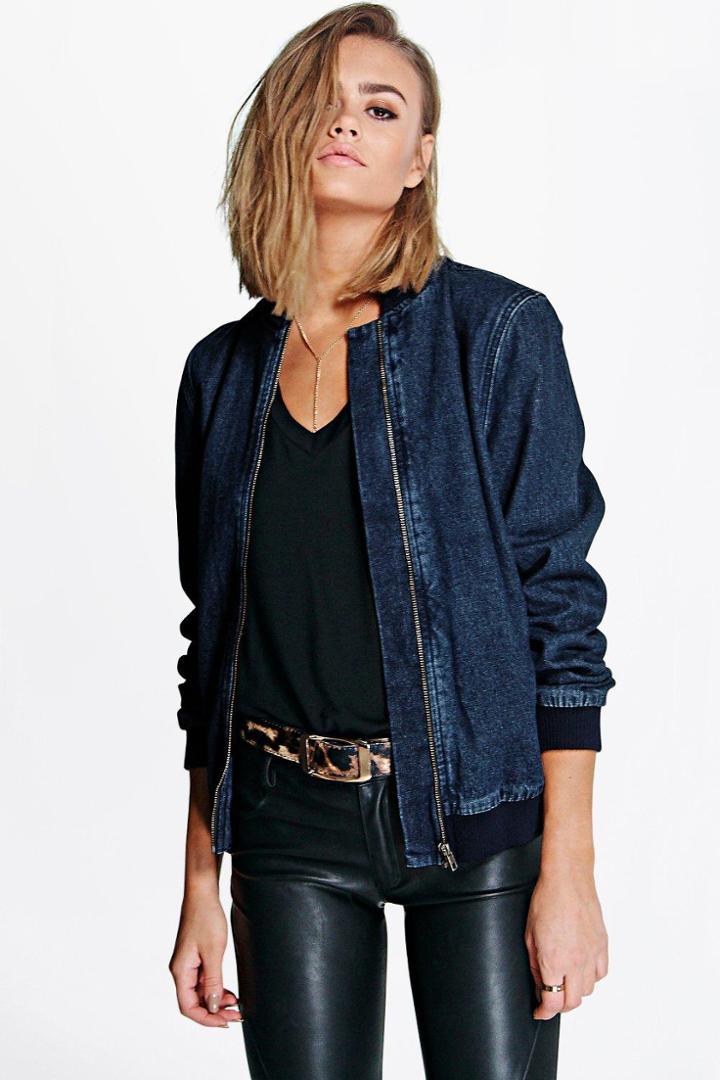 Boohoo Kaley Denim Bomber Jacket Blue