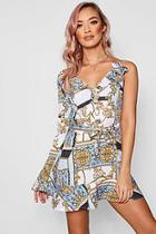 Boohoo Lexi One Shoulder Ruffle Chain Print Dress