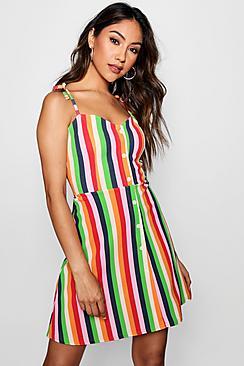 Boohoo Stripe Button Through Skater Dress