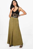 Boohoo Eva Button Front Jersey Maxi Skirt Olive