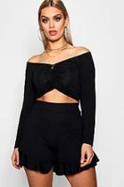 Boohoo Plus Suzie Slinky Ruched Front Long Sleeve Top