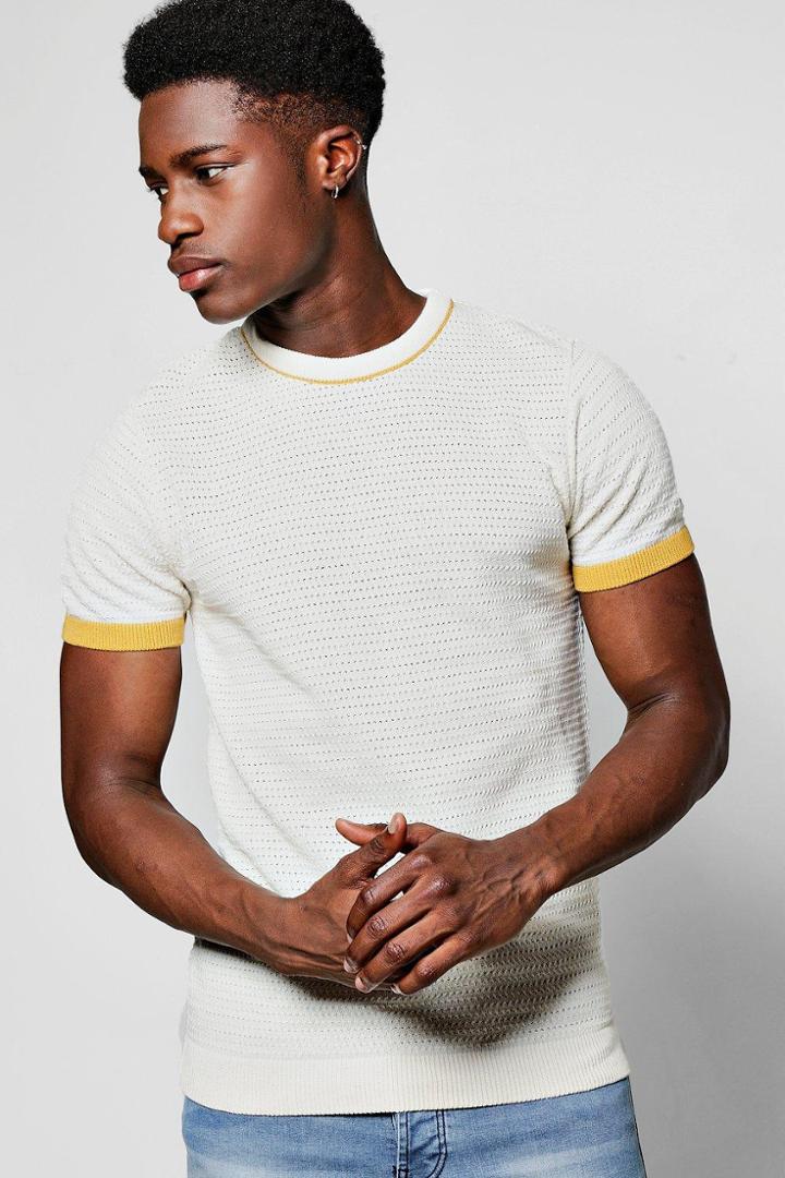 Boohoo Short Sleeve Mini Cable Knit T Shirt Ecru