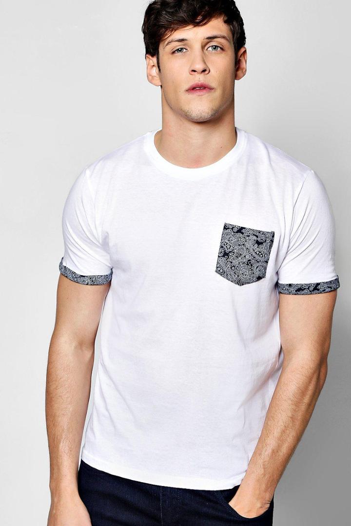 Boohoo Paisley Pocket Print T Shirt White