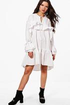 Boohoo Hannah Longline Ruffle Tie Neck Tunic Dress