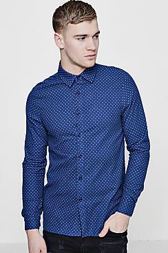 Boohoo Long Sleeve Wool Touch Polka Dot Shirt