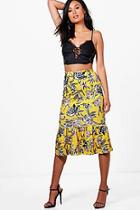 Boohoo Mia Ruffle Hem Bright Floral Midi Skirt