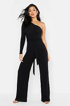 Boohoo Washed Pastel Rib One Shoulder Jumpsuit