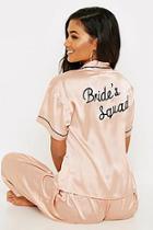 Boohoo Rose Gold Brides Squad Embroidered Pjs