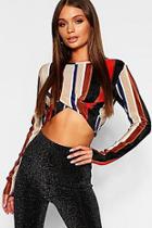 Boohoo Plisse Striped Twist Front Crop