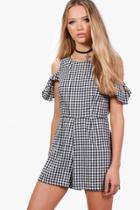 Boohoo Arianna Gingham Cold Shoulder Playsuit Multi
