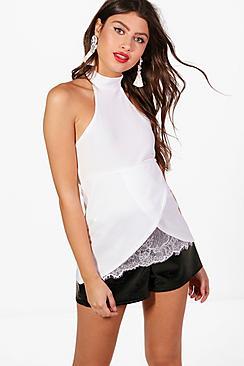 Boohoo Alyssa Wrap Front High Neck Cami