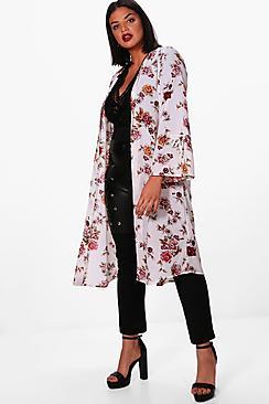 Boohoo Plus Fiona Floral Ruffle Cuff Kimono