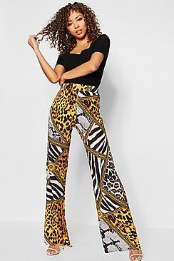 Boohoo Mixed Animal Chain Print Wide Leg Trouser