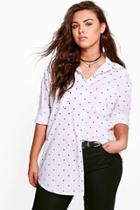 Boohoo Plus Alli Star Print Oversized Shirt White