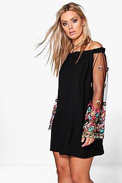 Boohoo Plus Lottie Embellished Off The Shoulder Dress