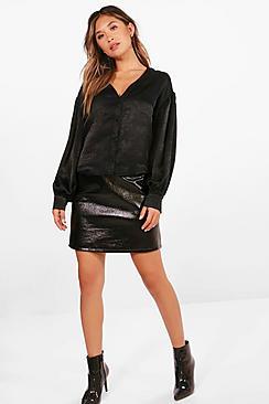 Boohoo Lucy Balloon Sleeve Satin Blouse