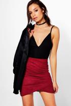 Boohoo Avah Rouched Side Suedette Mini Skirt Berry