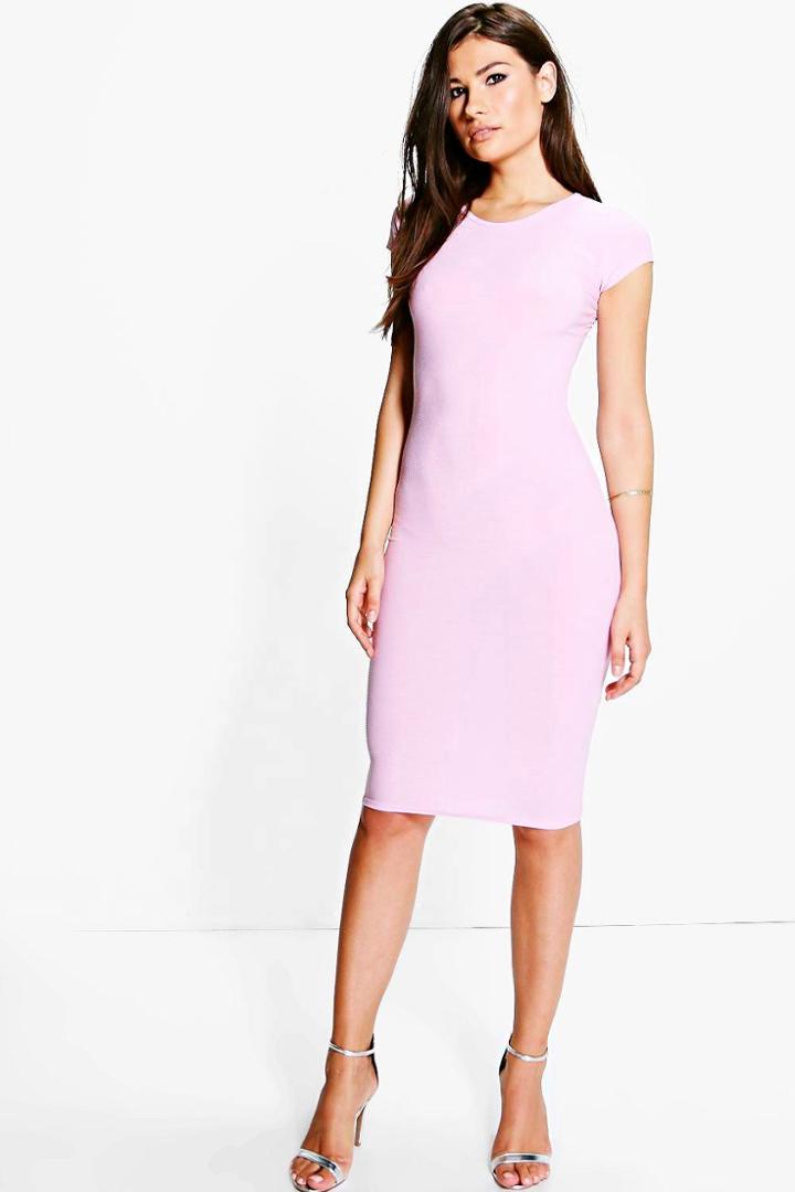Boohoo Caroline Textured Bodycon Midi Dress Pink
