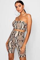 Boohoo Snake Print Bandeau + Cycling Short Co-ord