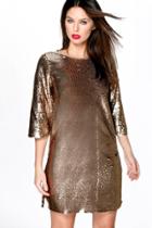 Boohoo Boutique Leila All Over Sequin Shift Dress Gold