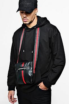 Boohoo Stripe Webbing Pu Cross Body Bag With Zips