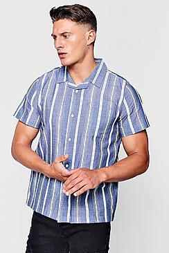 Boohoo Revere Collar Short Sleeve Shirt In Stripe