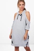 Boohoo Plus Alexia Lace Up Detail Hooded Sweat Dress Grey