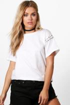 Boohoo Plus Felicity Eyelet Shoulder Tee White