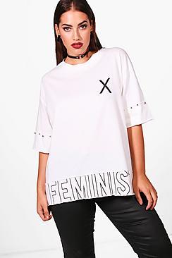 Boohoo Plus Kerri Studded Slogan T-shirt