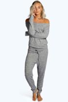 Boohoo Cara Bardot Lounge Top And Trouser Set Grey