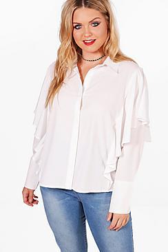 Boohoo Plus Elise Frill Detail Shirt