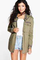 Boohoo Amelia Embroidered Trim Utility Jacket Khaki