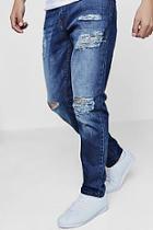 Boohoo Slim Fit Dark Blue Ripped Knee Rigid Jeans